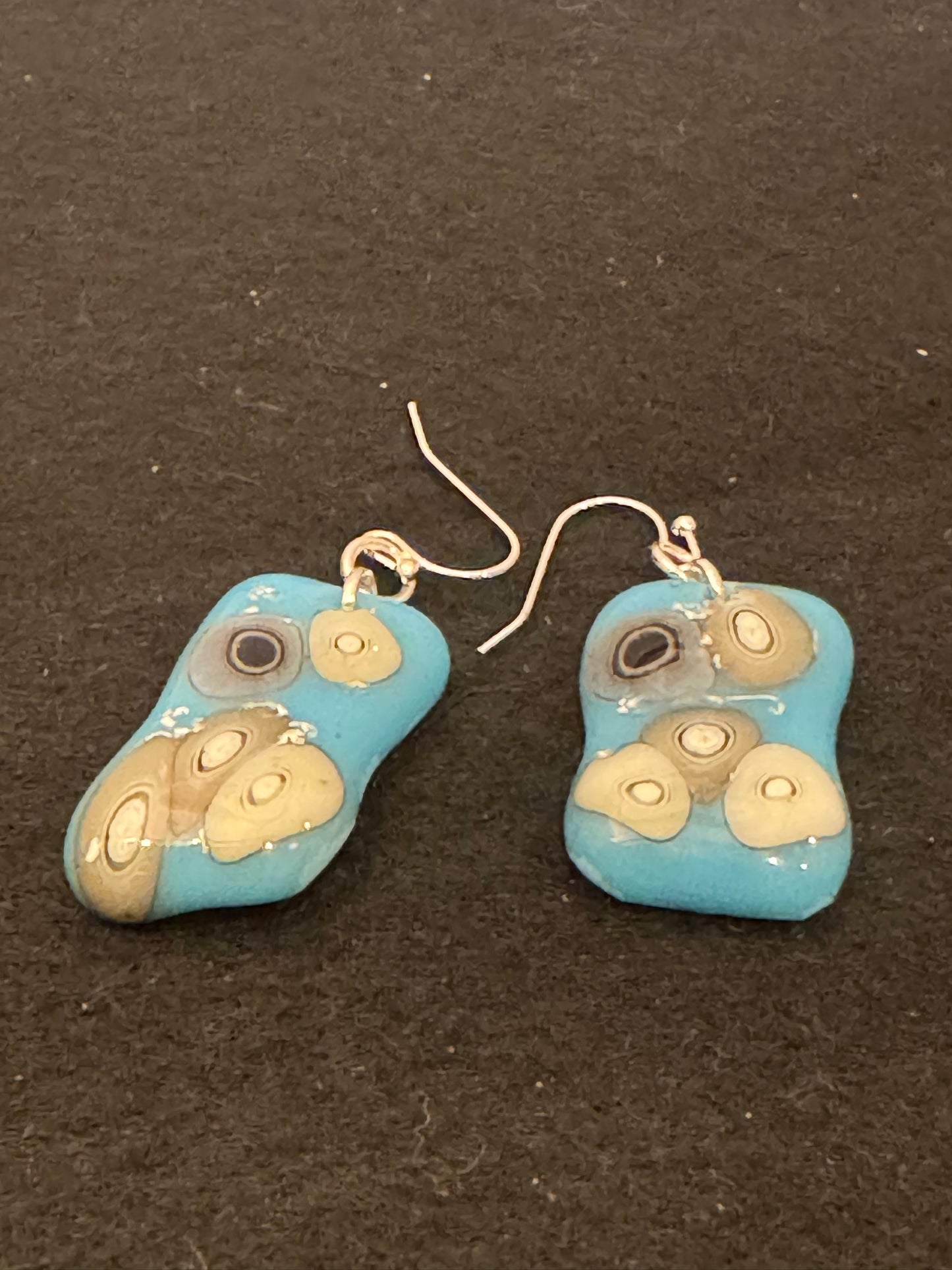 Blue, white, grey and black rough oblong drop earrings
