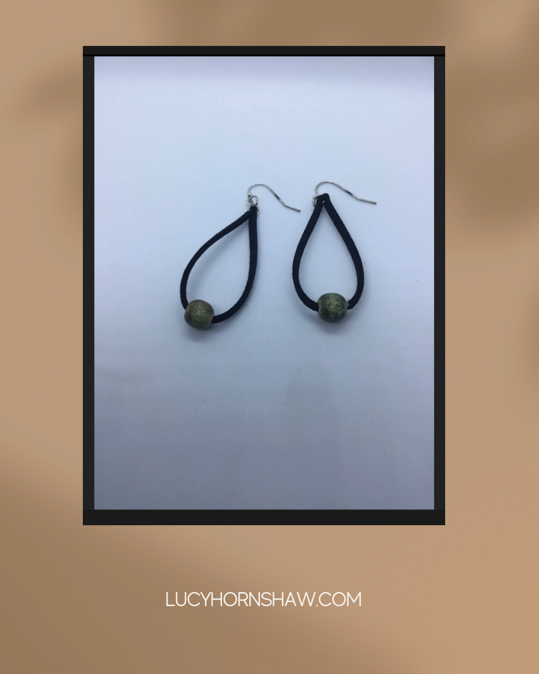 Black leather cord & gold bead earrings