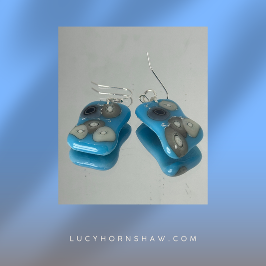 Blue, white, grey and black rough oblong drop earrings