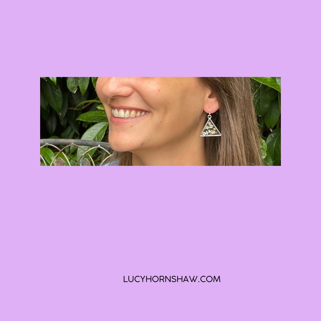 Elderflower & resin triangle earrings