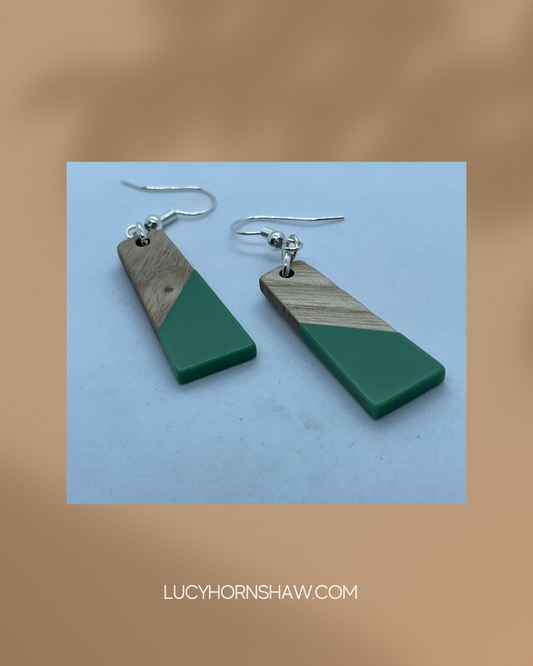 Green & wood earrings