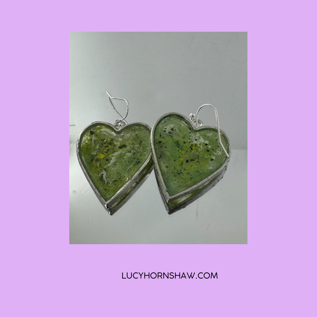 Lime green heart drop earrings