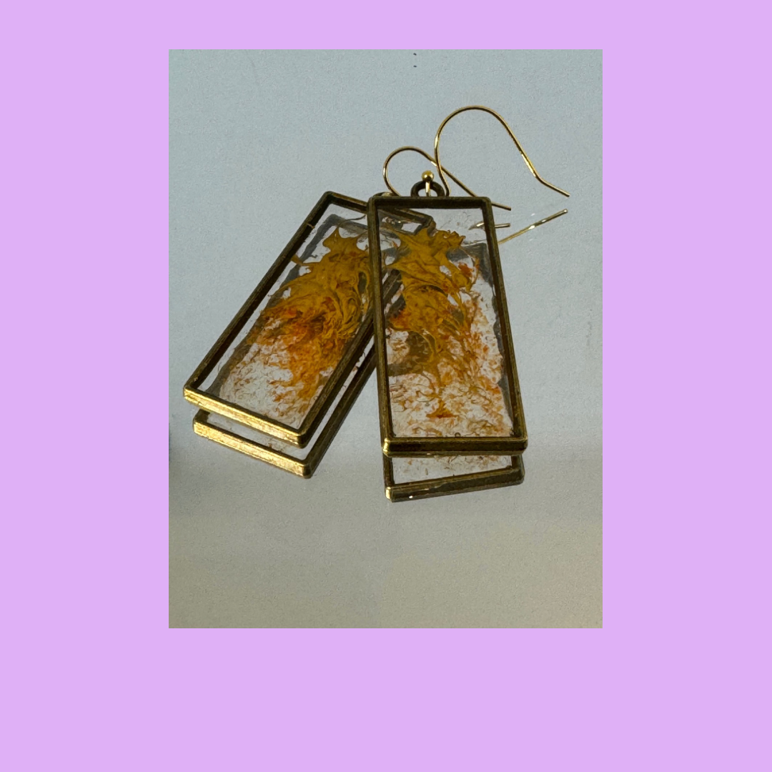 Ochre and clear oblong earrings