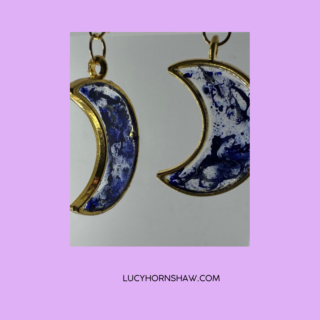 Blue & clear moon drop earrings