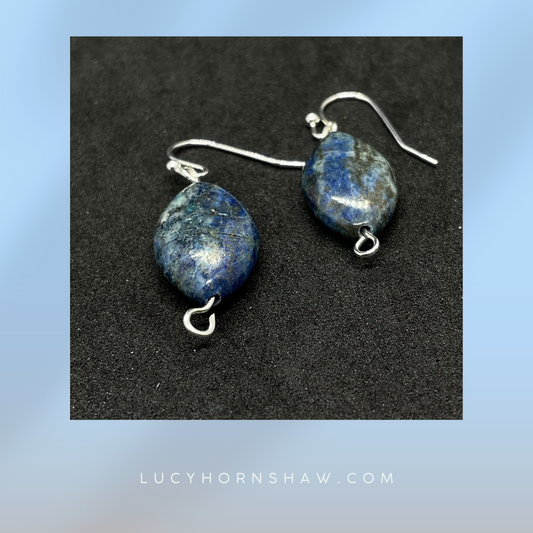 Blue oval bead drop earrings