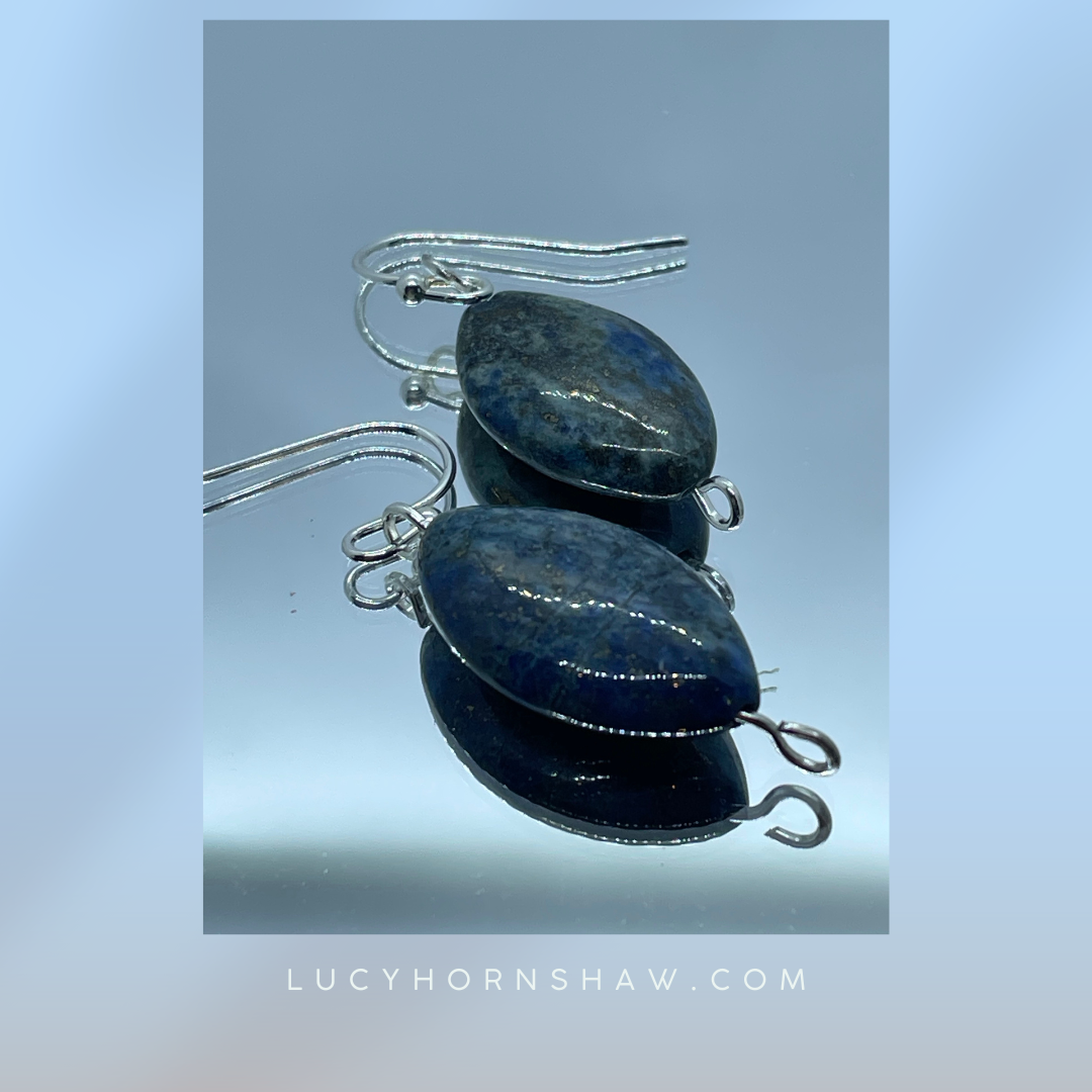 Blue oval bead drop earrings