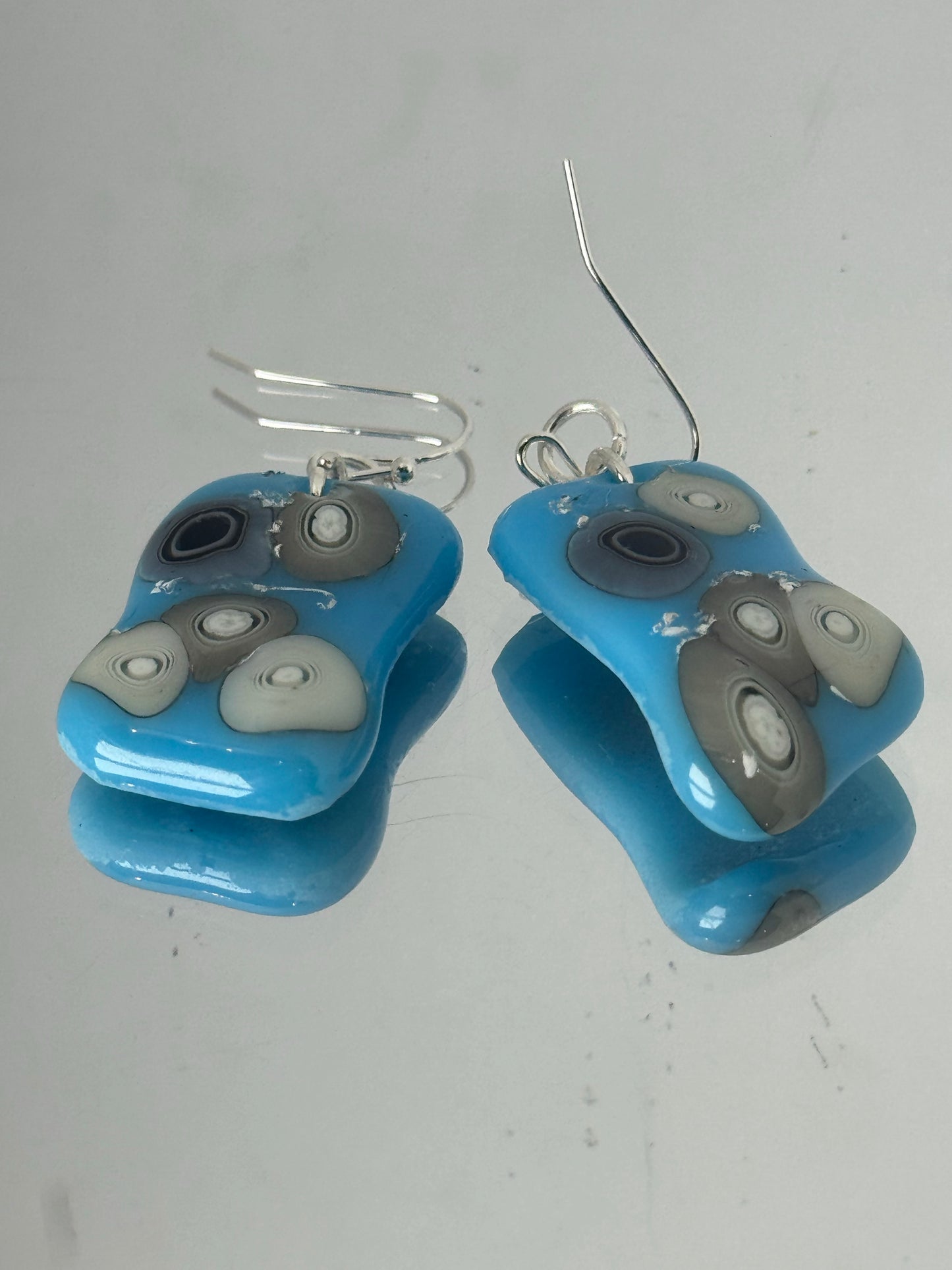 Blue, white, grey and black rough oblong drop earrings