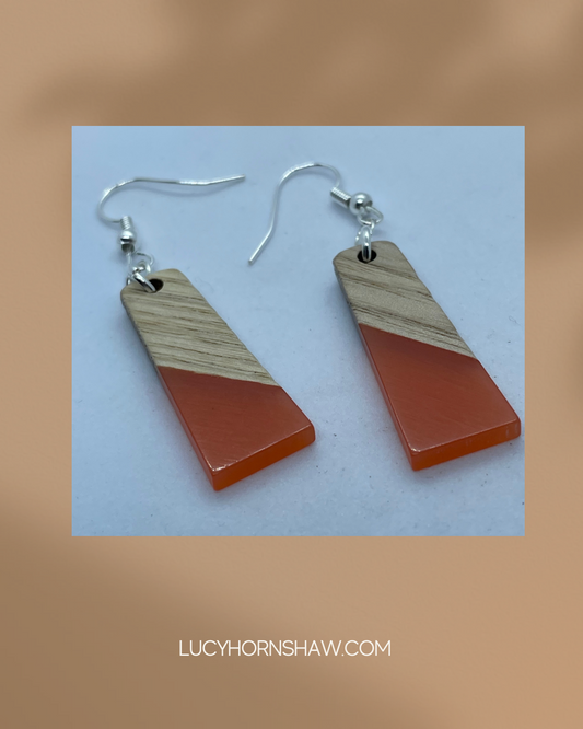 Orange & wood earrings