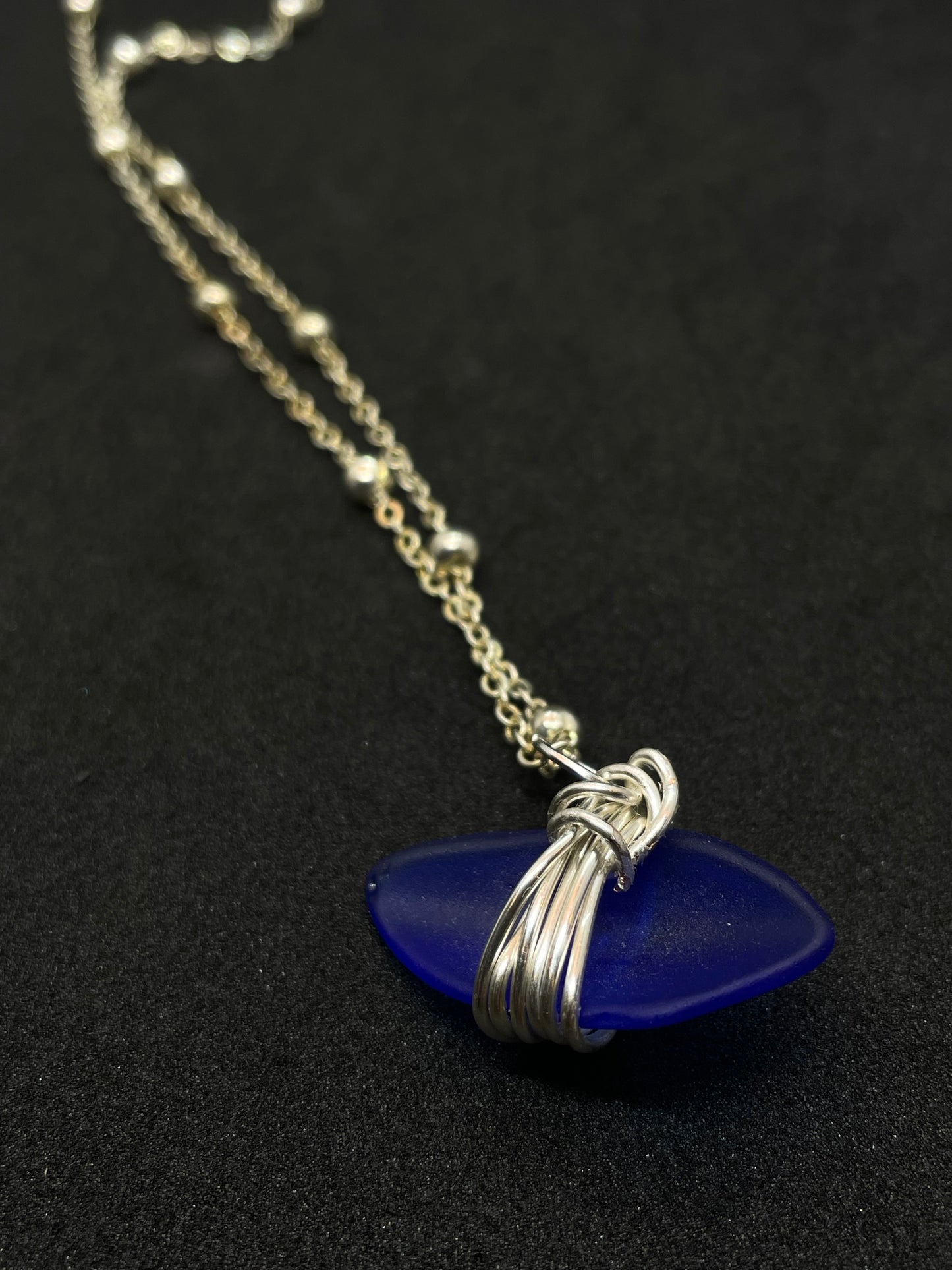 Blue seaglass necklace with wrap detail