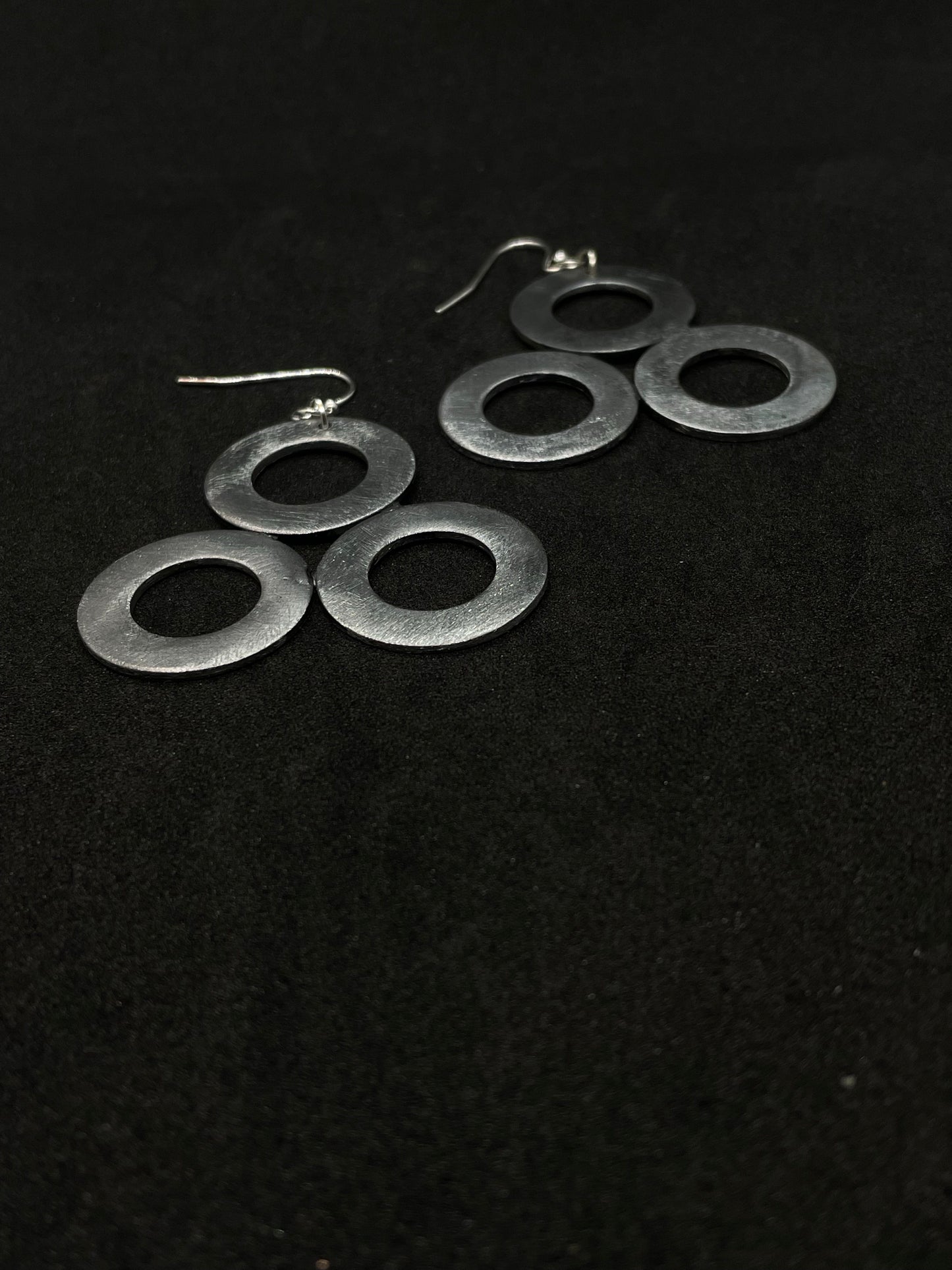 3 steel rings triangle drop earrings