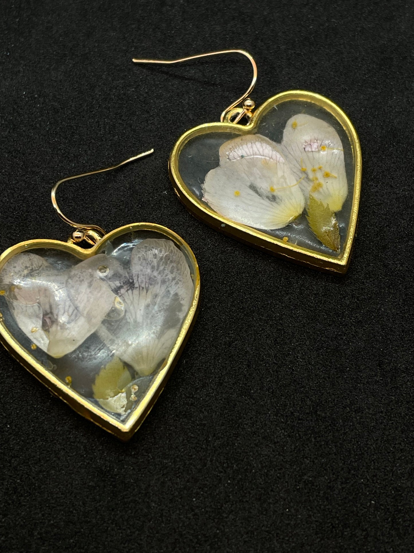 Wild Rose & resin heart earrings