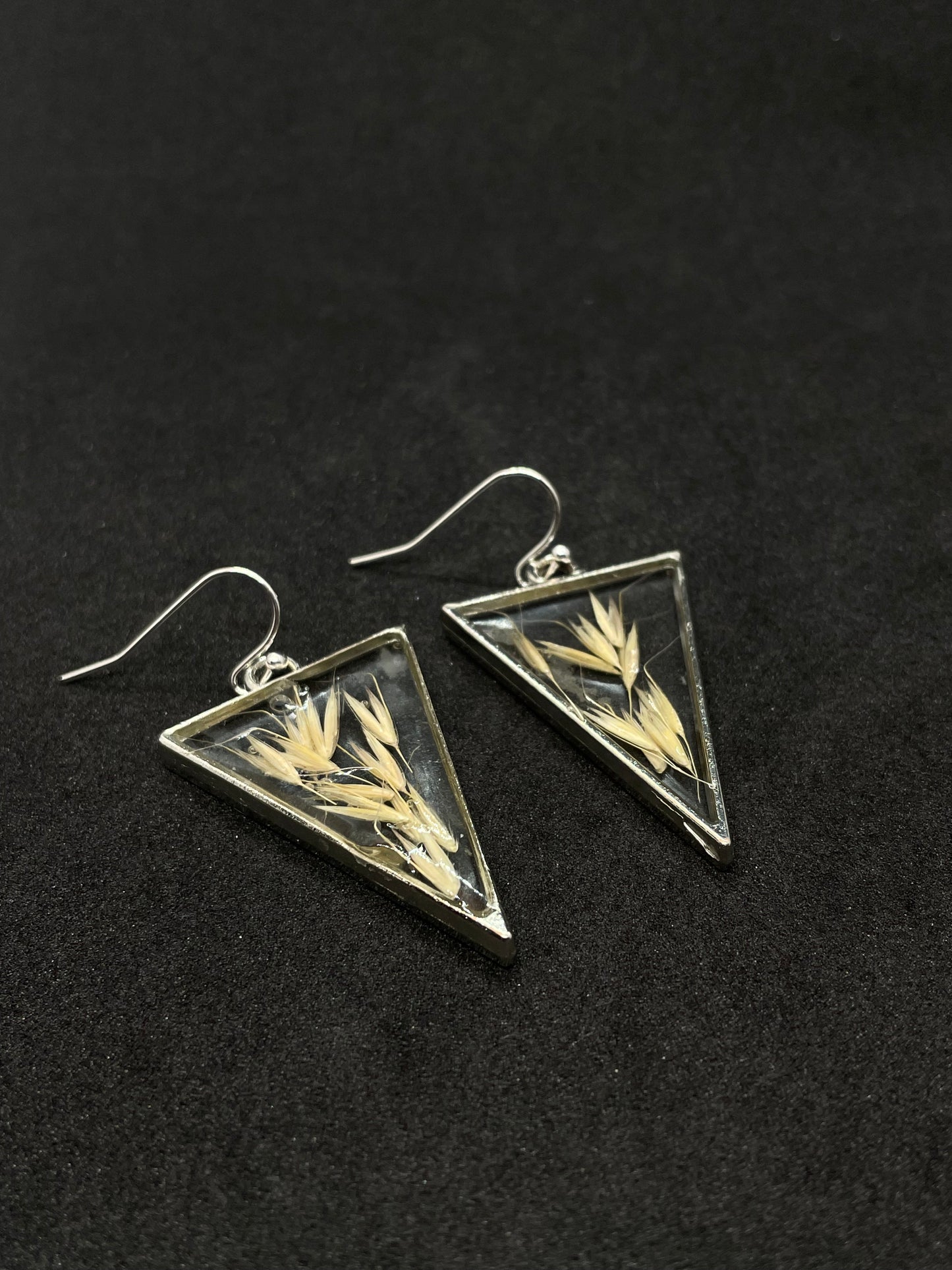 Grass seed & resin triangle earrings