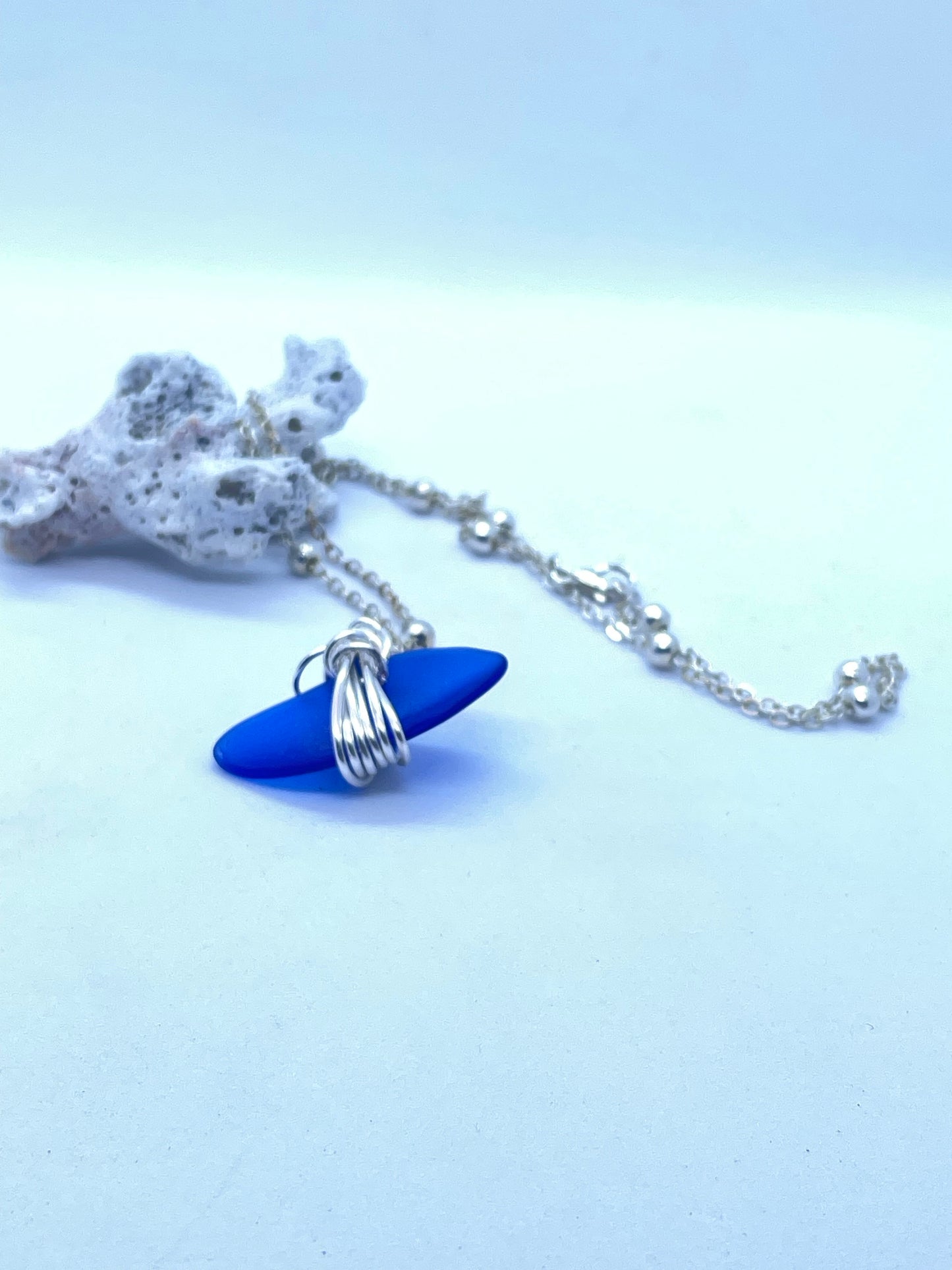Blue seaglass necklace with wrap detail