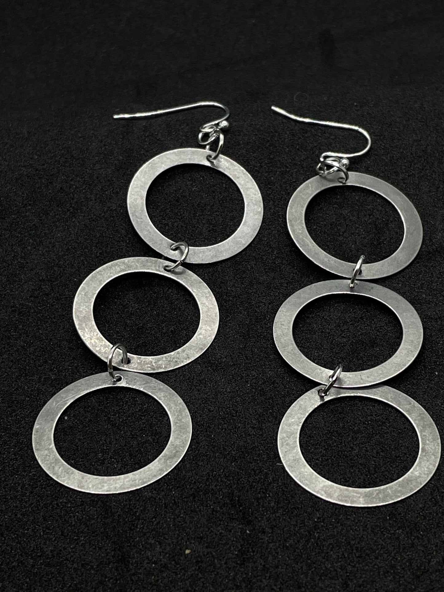 3 fine hoop steel drop earrings