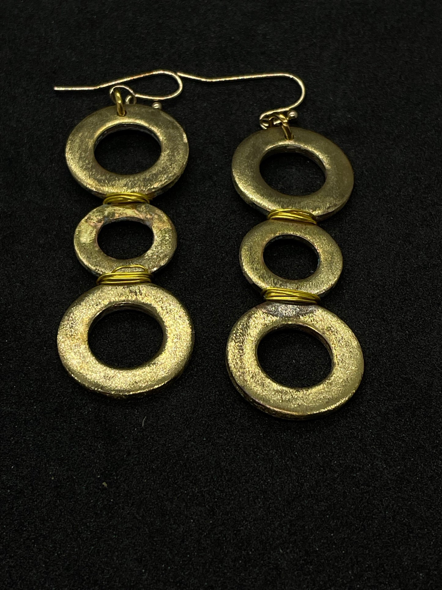 3 ring brass drop earrings