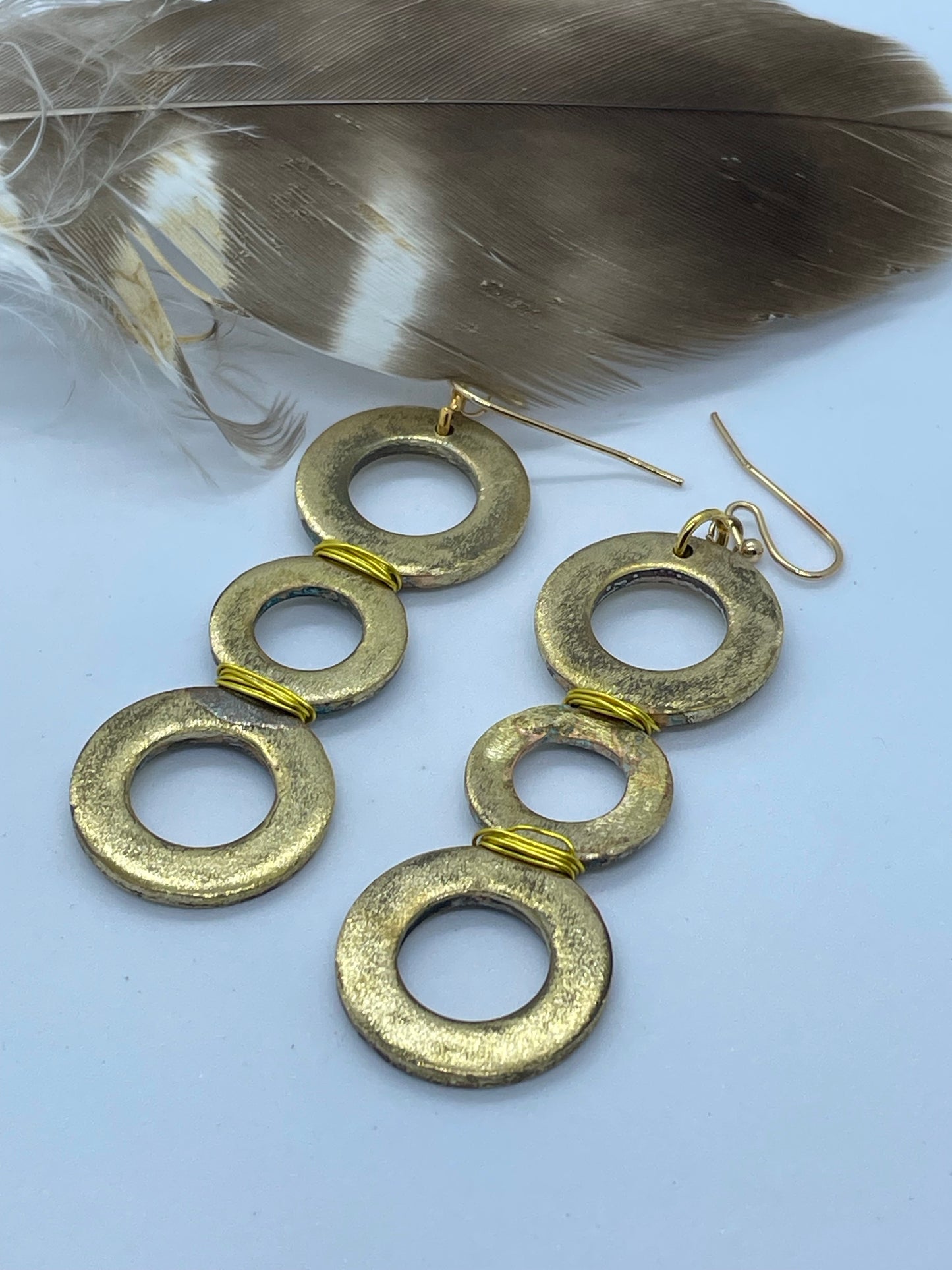 3 ring brass drop earrings