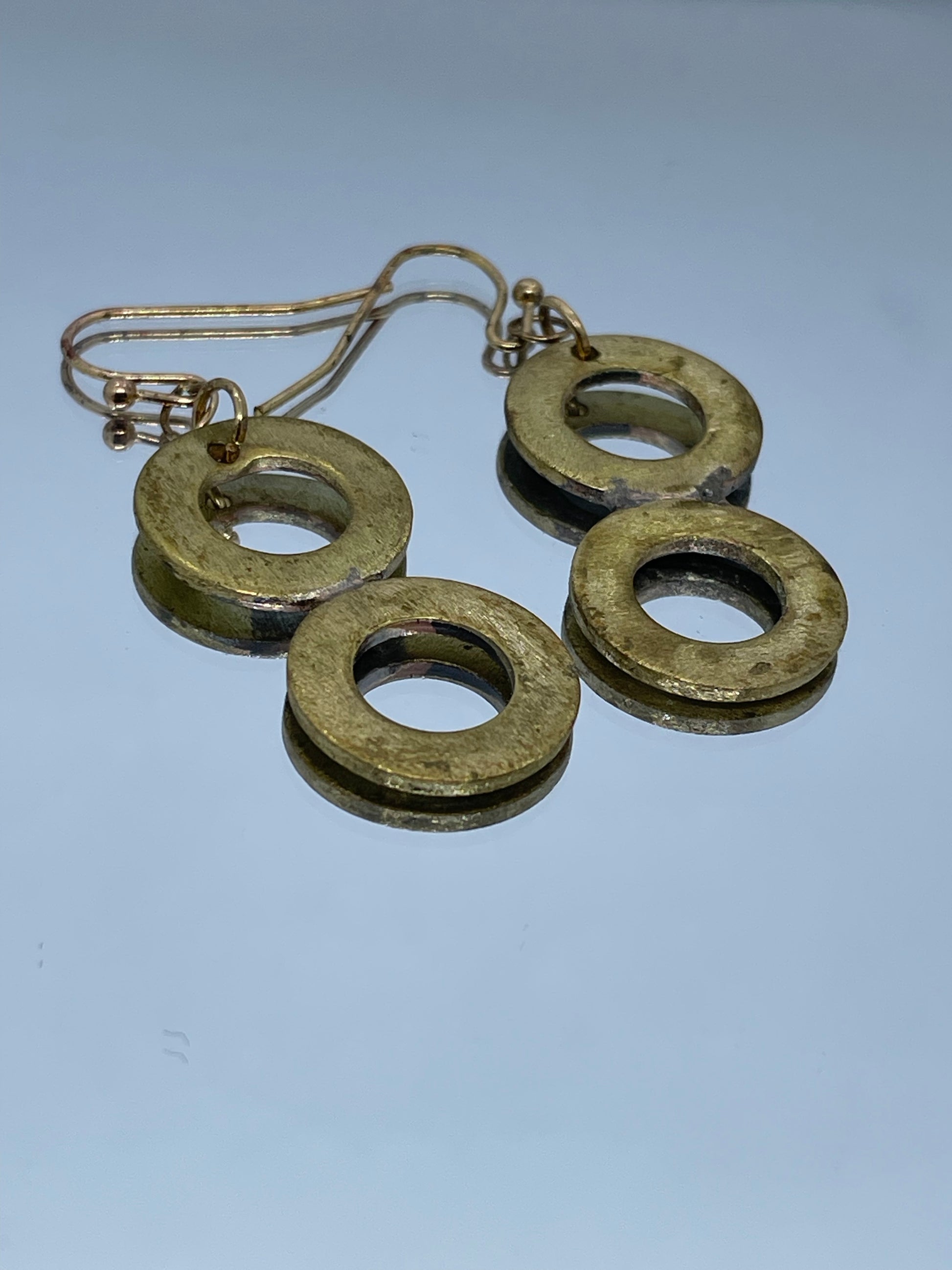 Gold plated ring brass drop earrings