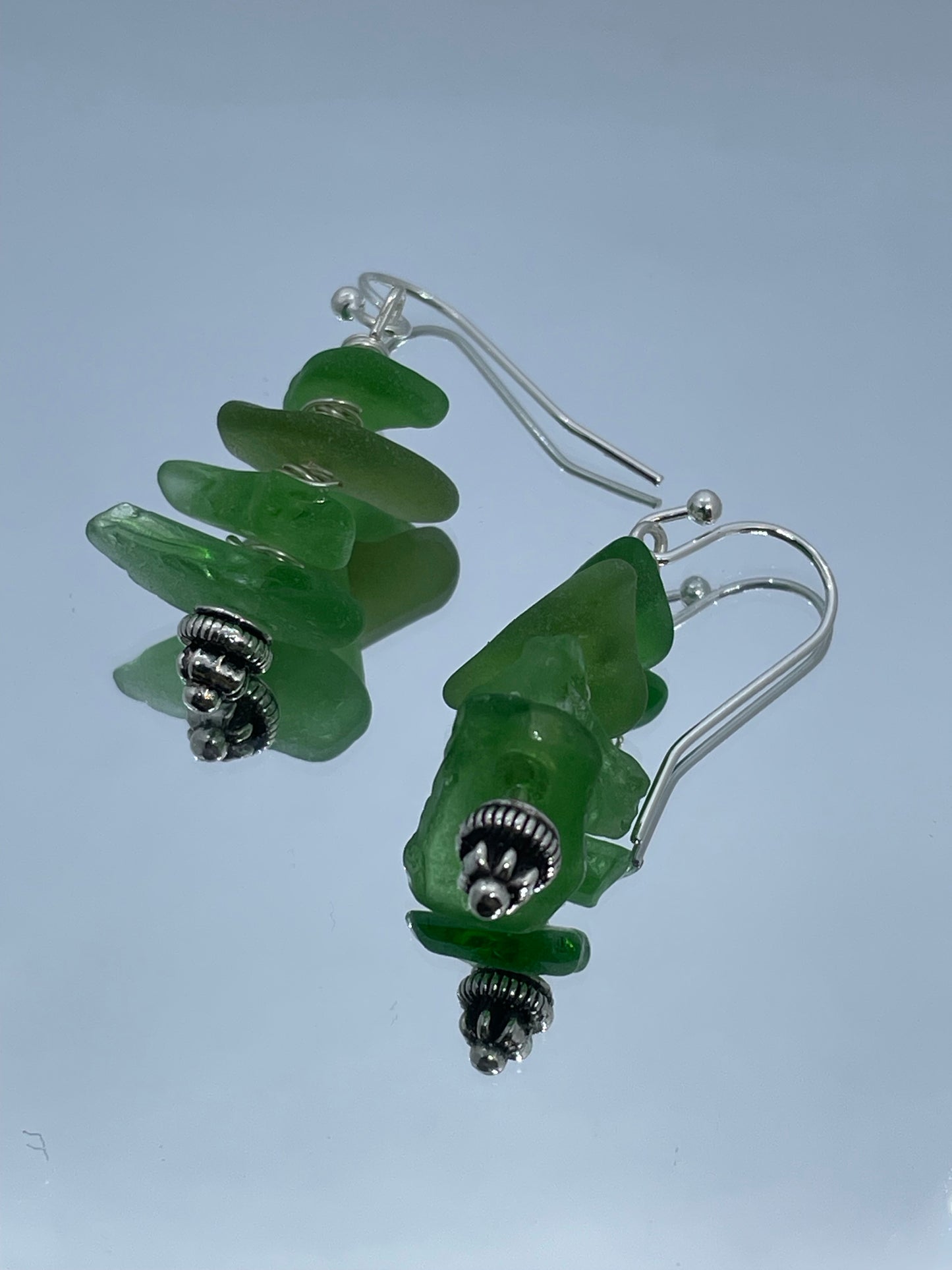 3 piece Green Seaglass drop earrings.