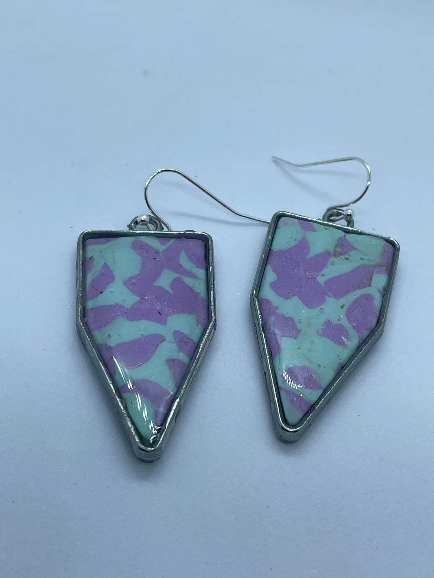 Blue & lilac polygon, polymer clay drop earrings