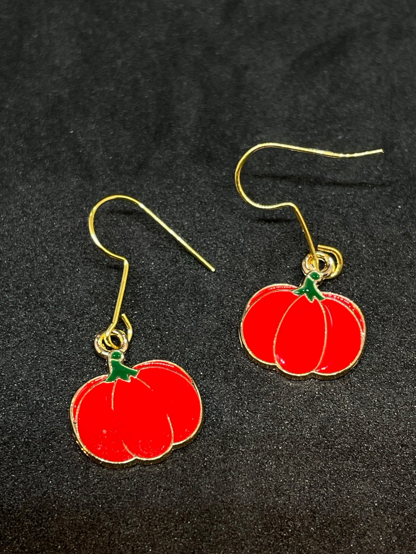 Pumpkin charm drop earrings with gold hooks