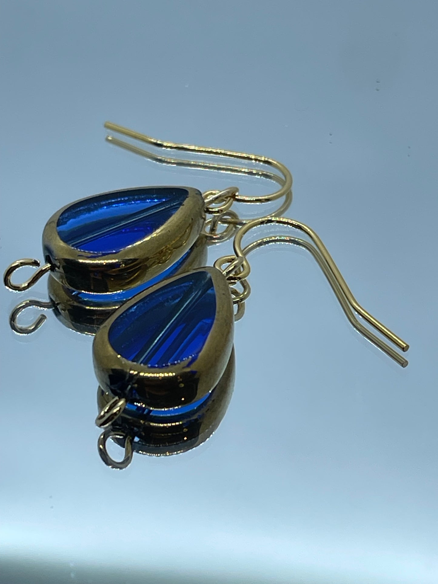 Blue glass teardrop bead, drop earrings