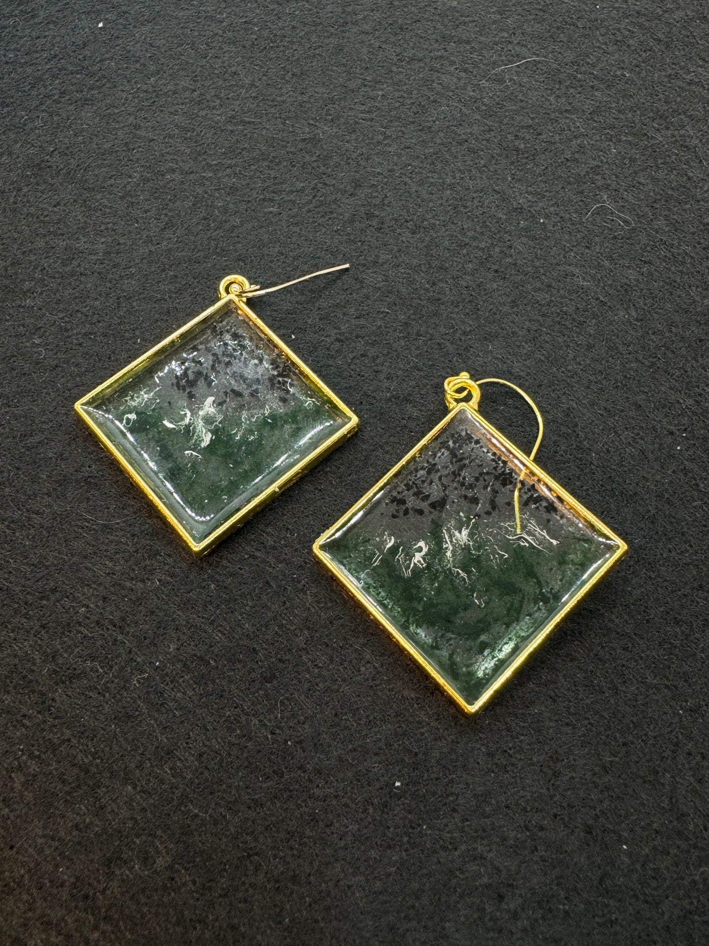 Green and black rhombus earrings