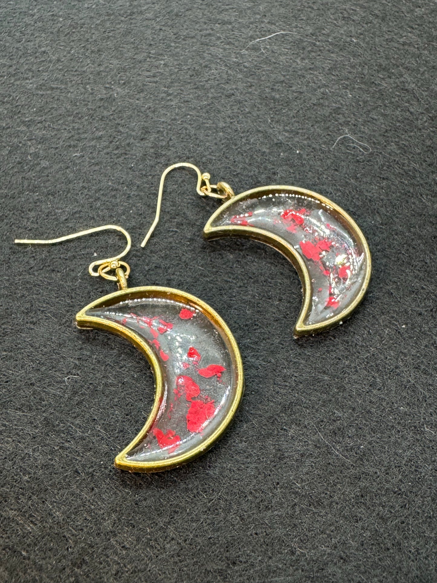 Pink and clear moon earrings