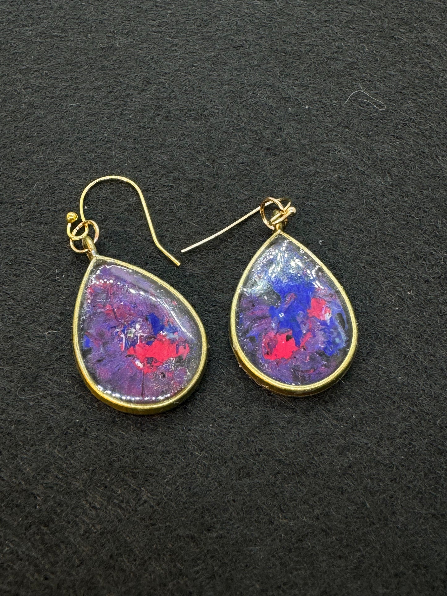 Purple, blue and pink teardrop earrings