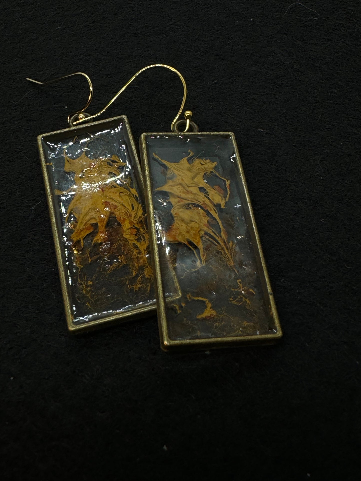 Ochre and clear oblong earrings