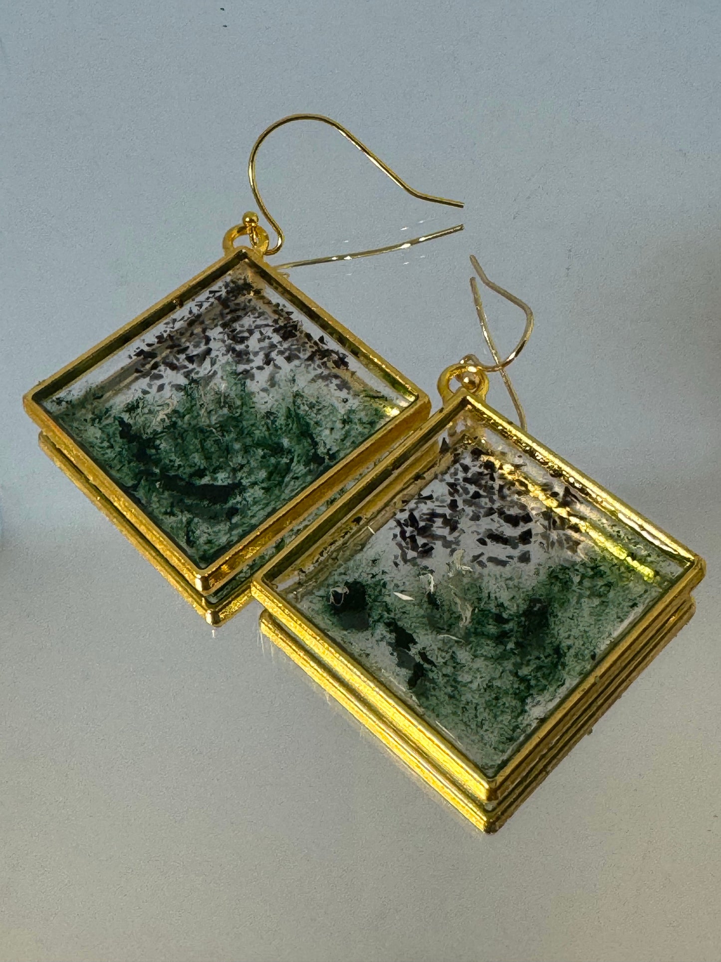 Green and black rhombus earrings