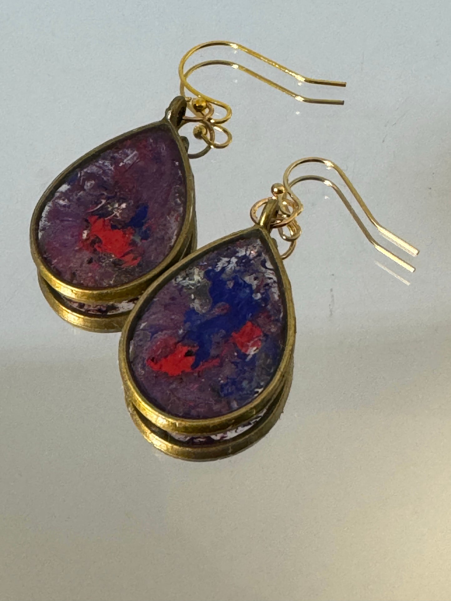 Purple, blue and pink teardrop earrings