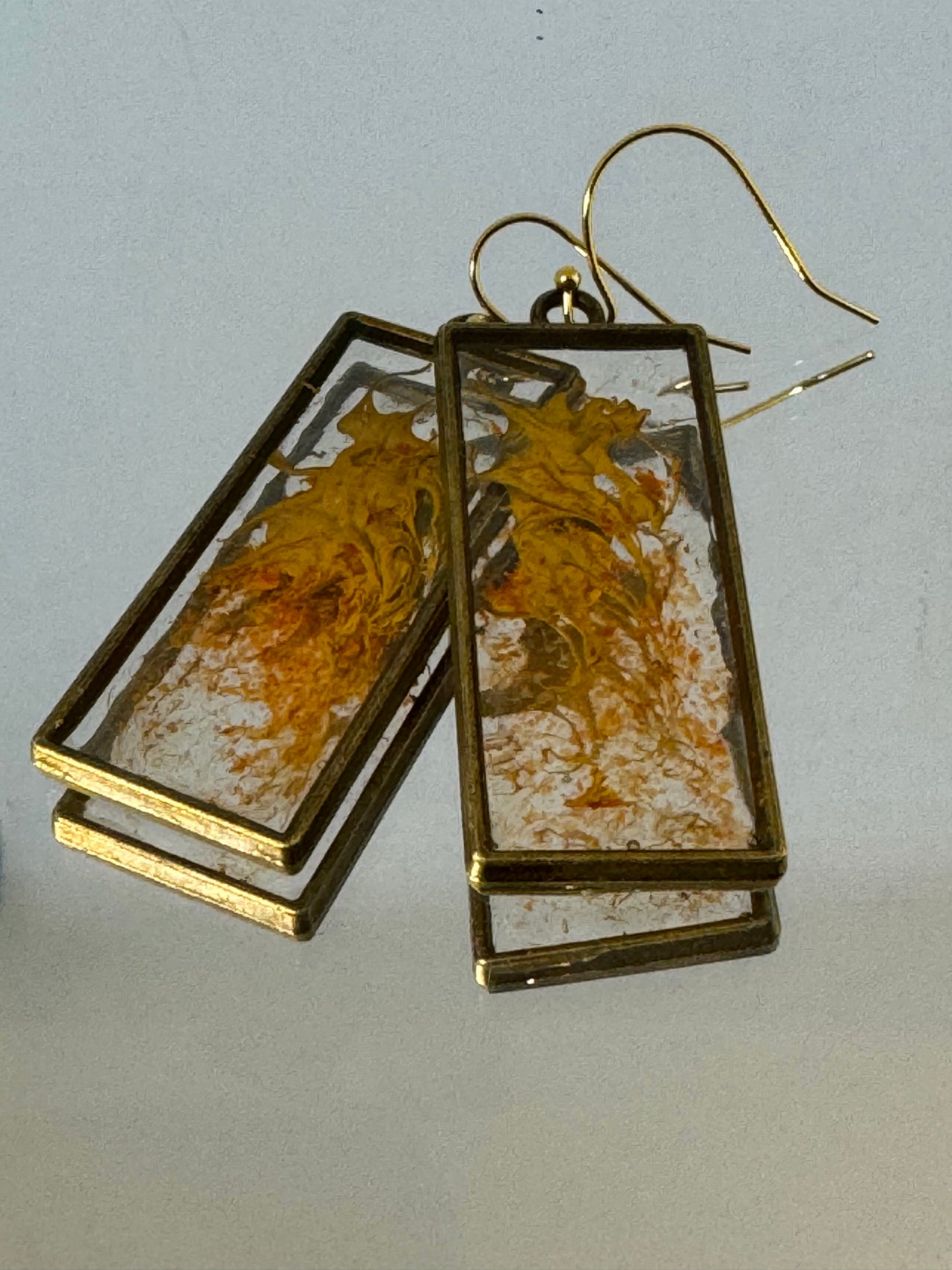 Ochre and clear oblong earrings