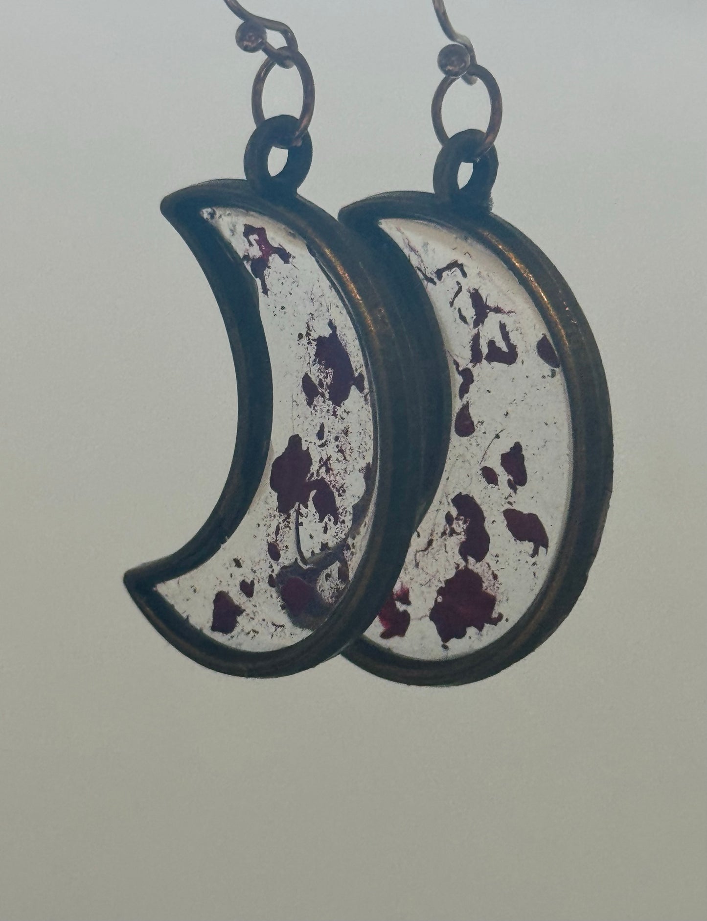 Pink and clear moon earrings