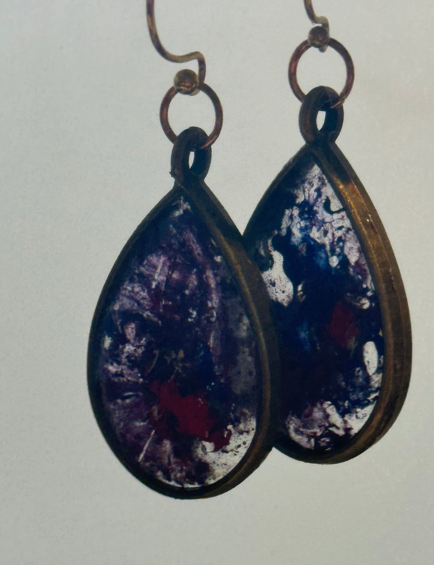 Purple, blue and pink teardrop earrings