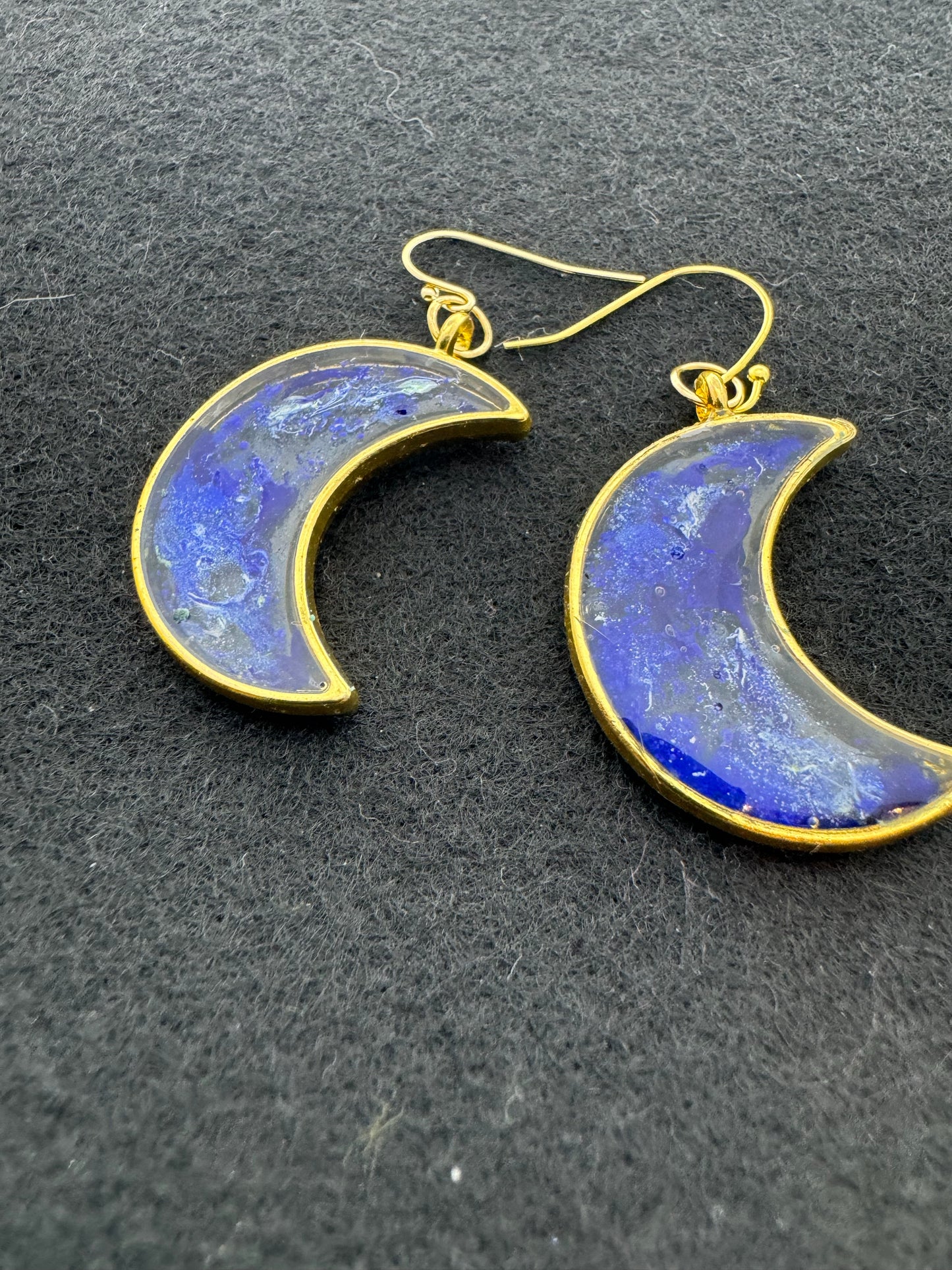 Blue & clear moon drop earrings