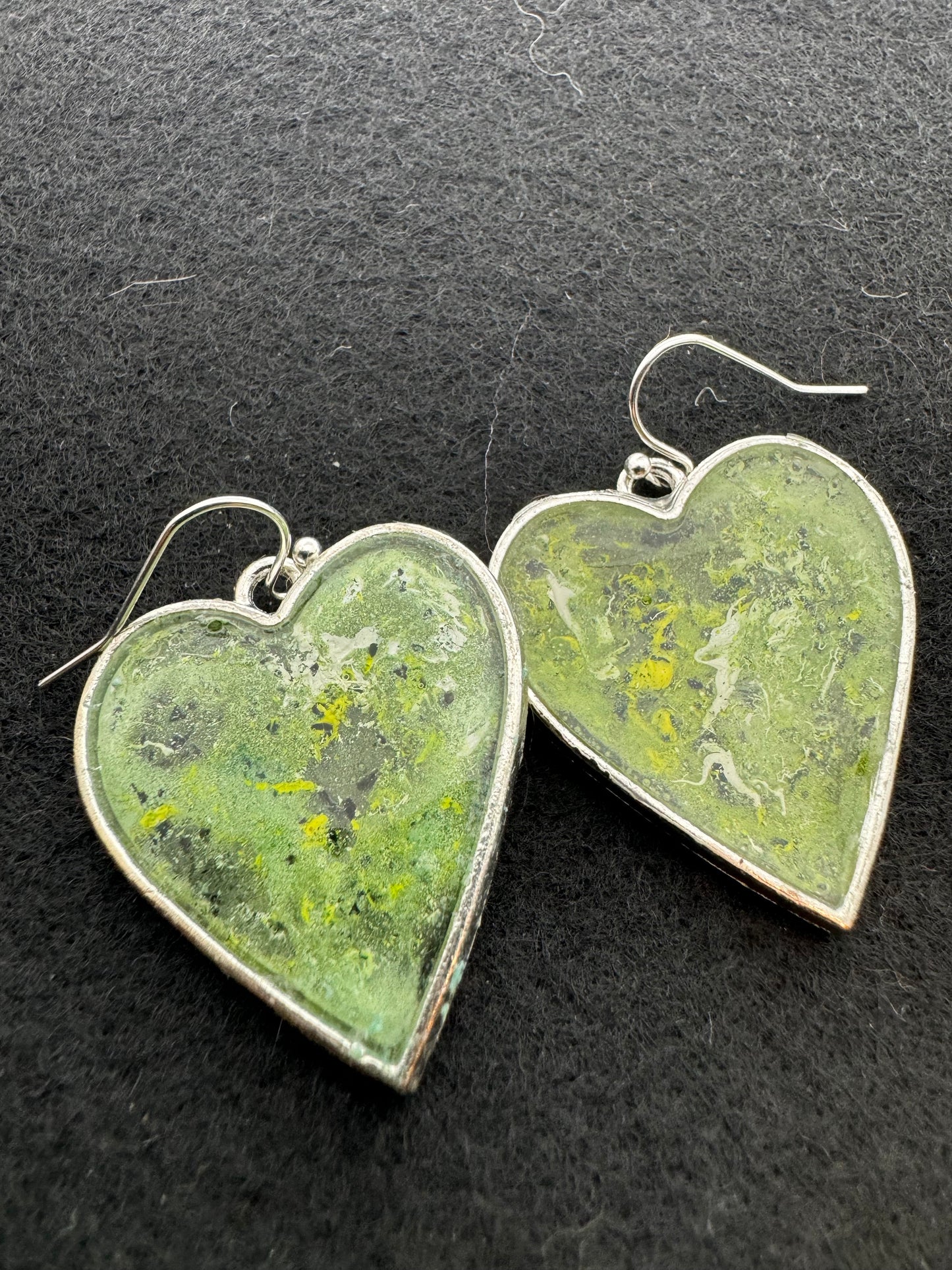 Lime green heart drop earrings