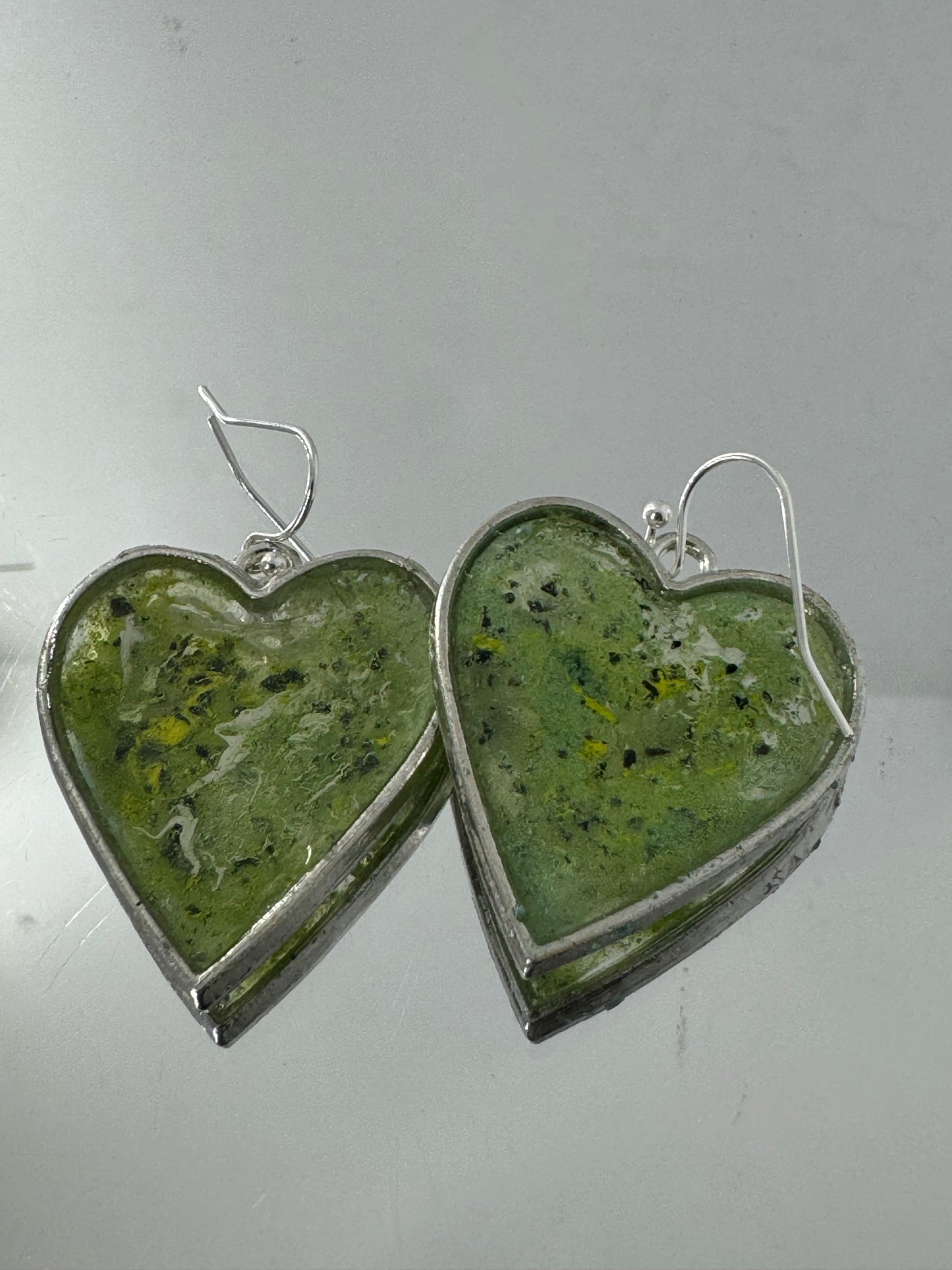 Lime green heart drop earrings