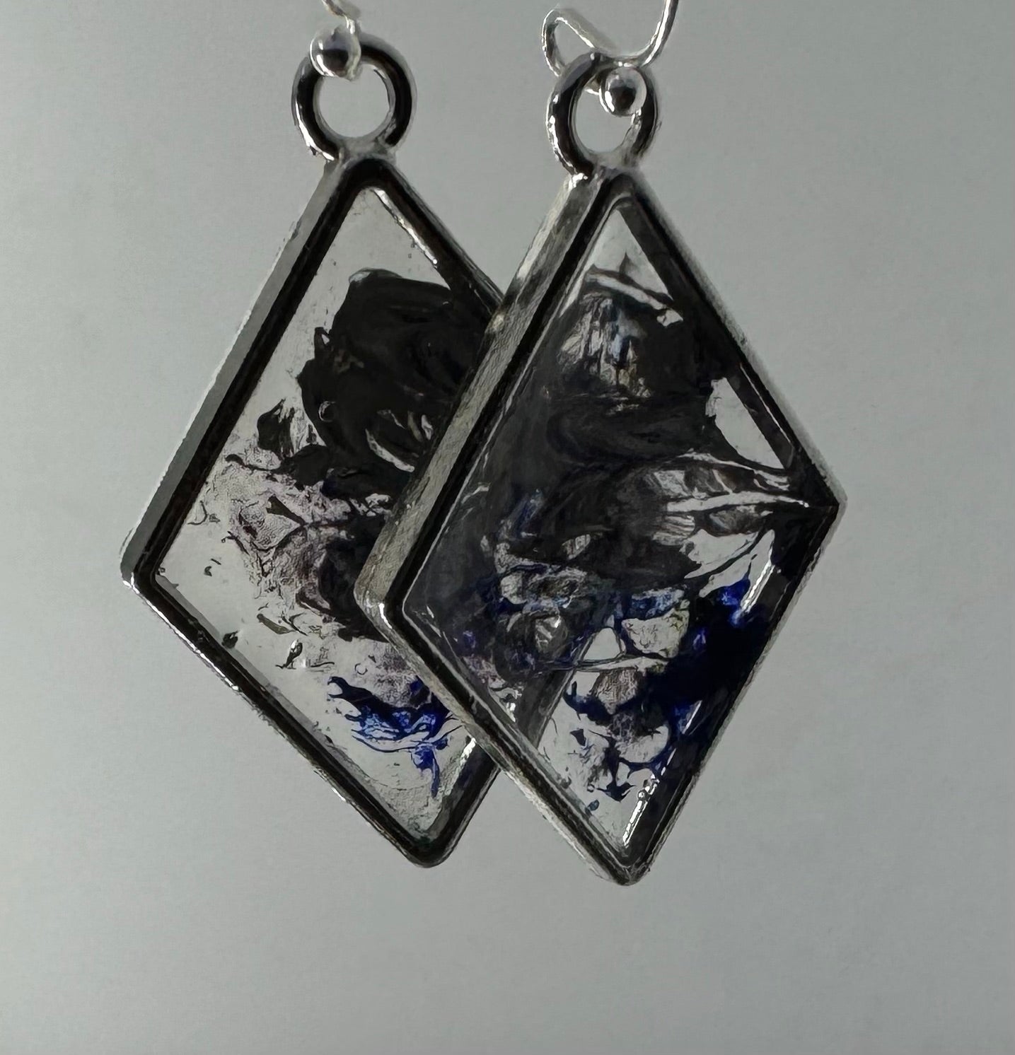 Navy, silver & clear diamond earrings