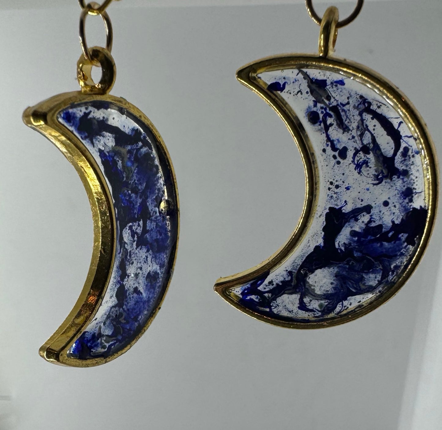 Blue & clear moon drop earrings