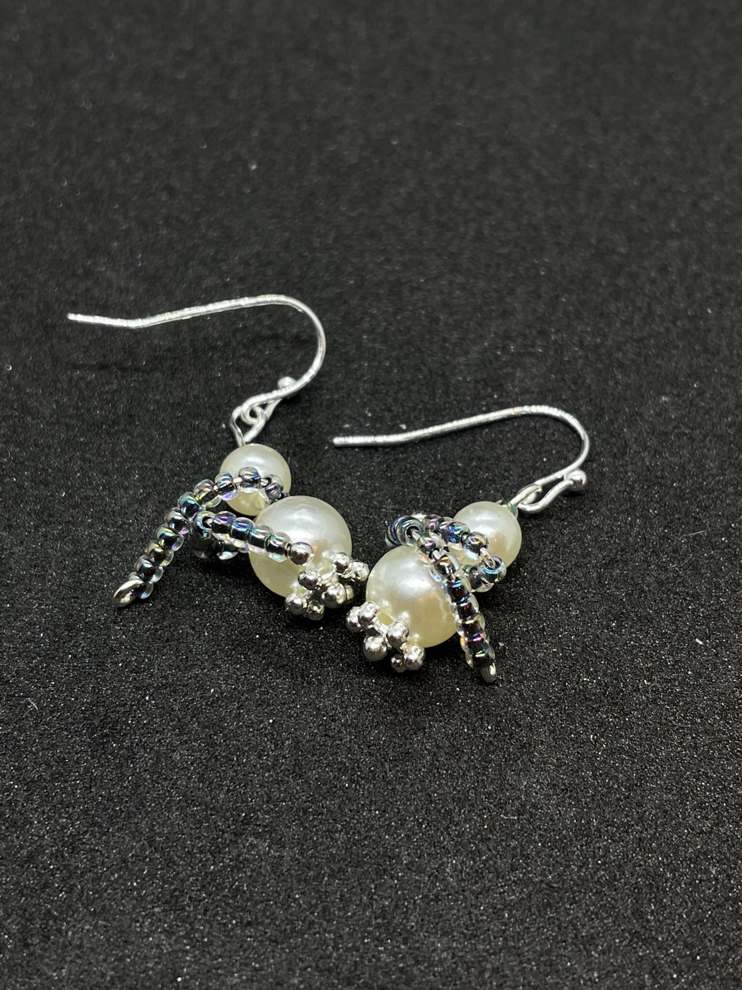 Pearl snowman with coloured scarf drop earrings