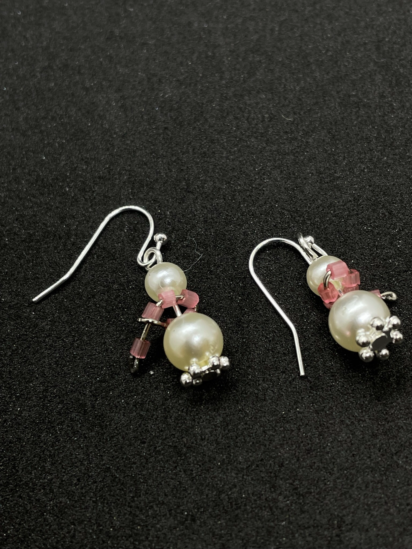 Pearl snowman with coloured scarf drop earrings