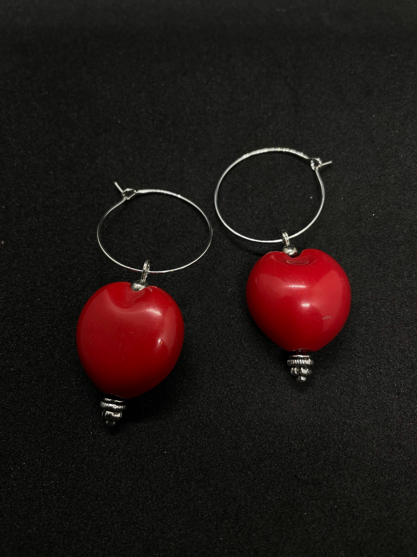 Red heart drop earrings