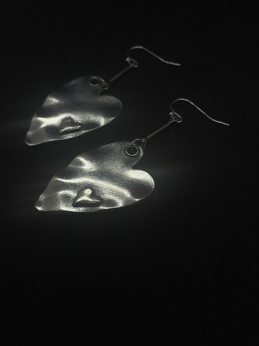 Valentine heart drop earrings with heart detail