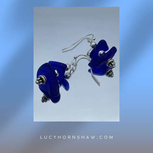 3 piece royal blue Seaglass drop earrings