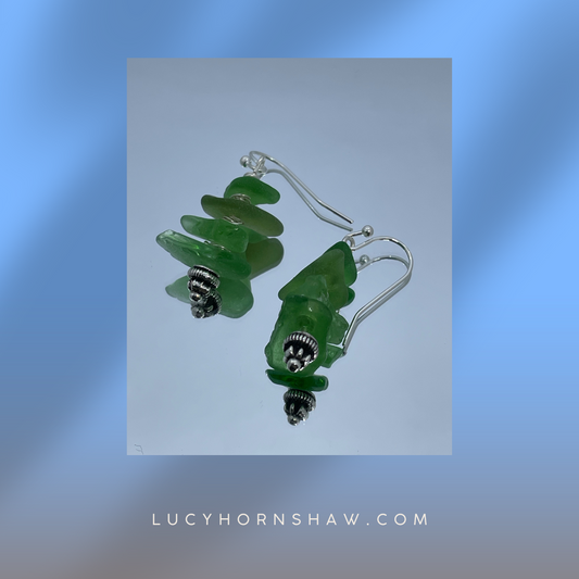 3 piece Green Seaglass drop earrings.