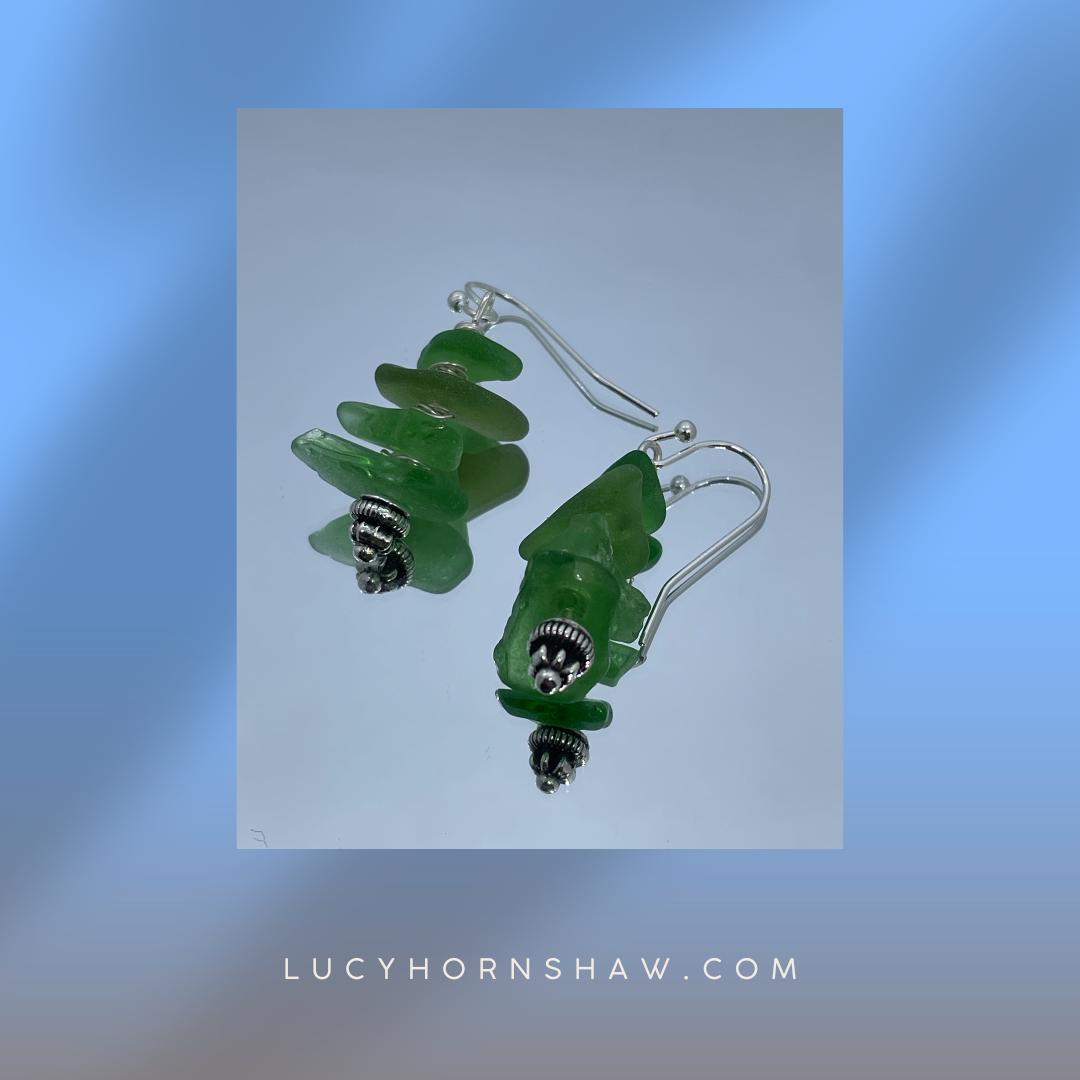 3 piece Green Seaglass drop earrings.