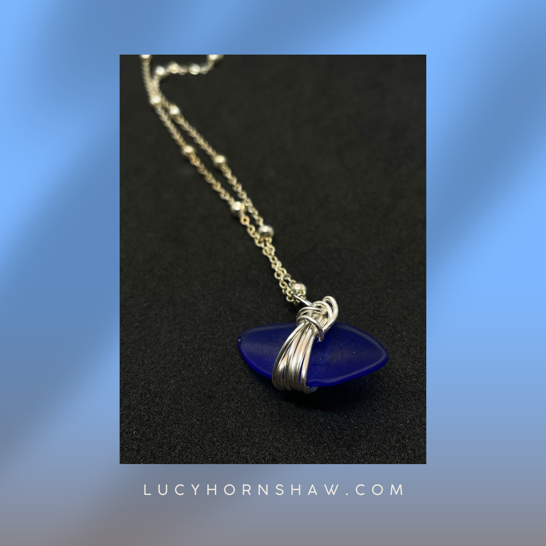 Blue seaglass necklace with wrap detail