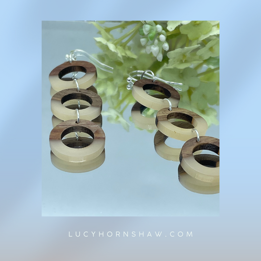 Stone resin and walnut ring drop earrings