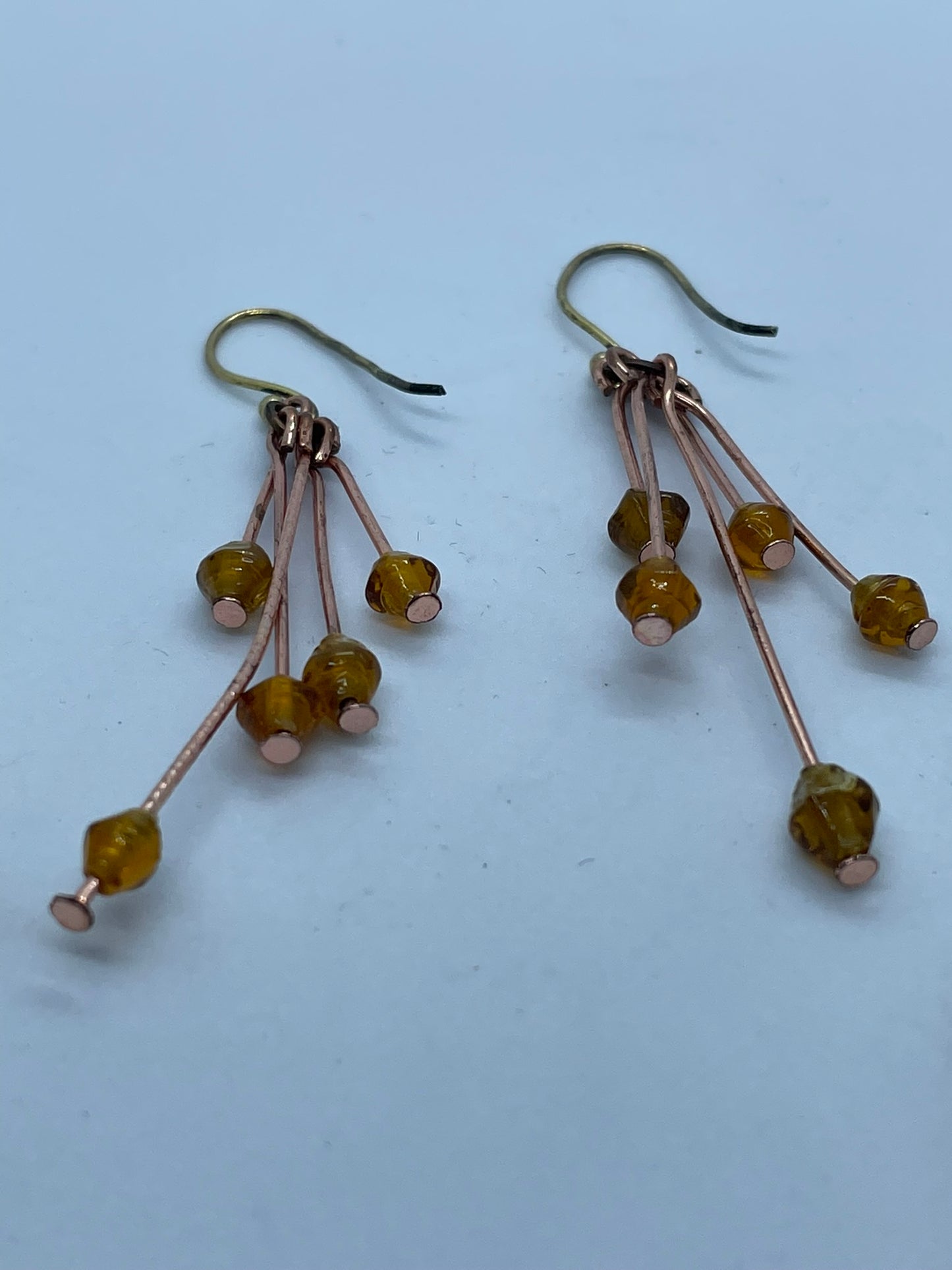 Wire & 5 brown bead earrings