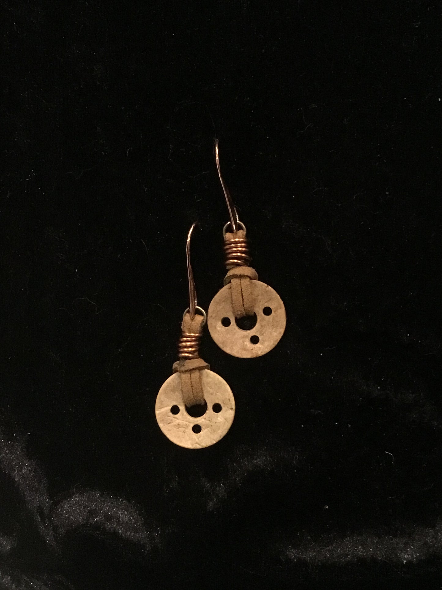 Brown leather cord earrings with bead